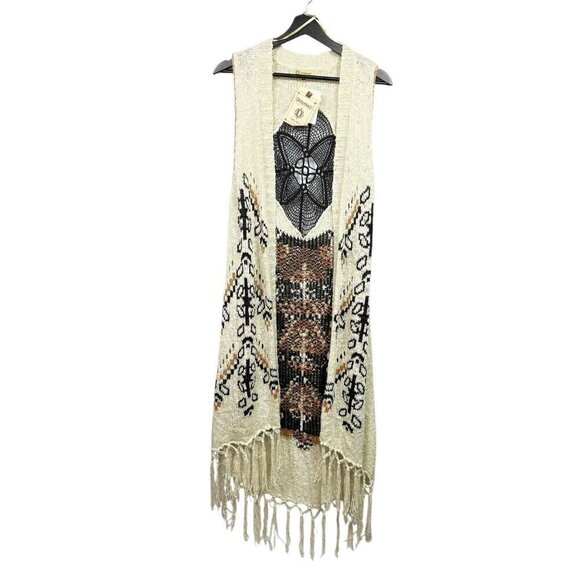 Democracy Bohemian Cardigan Knit Sweater Duster Size Medium Crochet Boho NWT - Picture 1 of 10